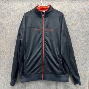 Under Armour Sweater Men Extra Large Black Orange Full Zip Loose Fit Jacket